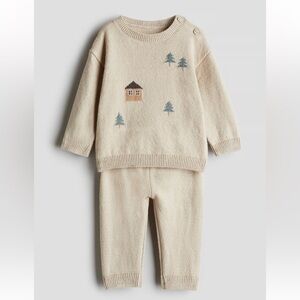 H&M Cream Knit Kids sweater Set with House & Tree Details